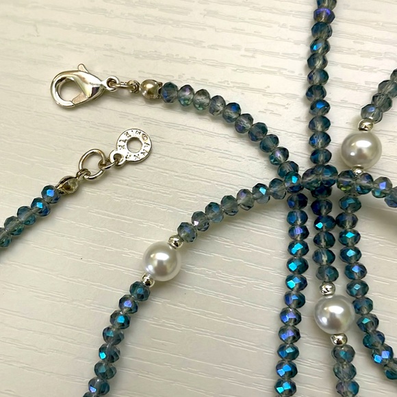 Anne Klein Pearl/Blue Crystal/Silver Bead Necklace - Picture 4 of 5